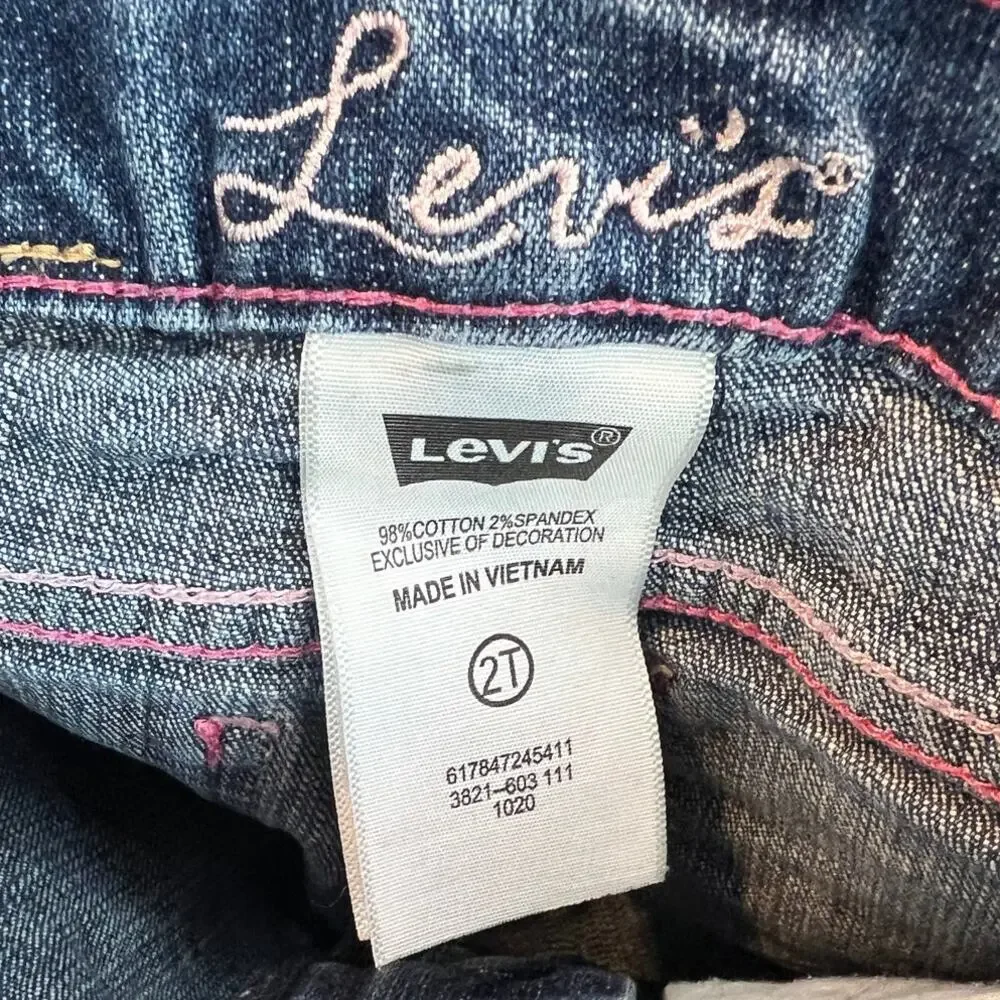 Levi Strauss Girls 2T Jean Shorts Butterfly Embroidered MedWash Denim Adjustable